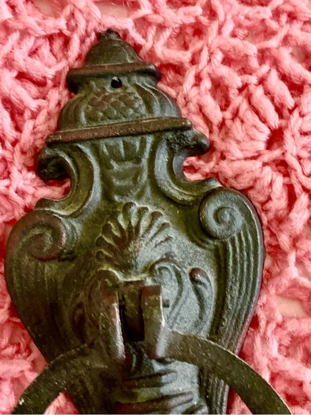 Ornate Iron Ring Door Knocker in Dark Brown